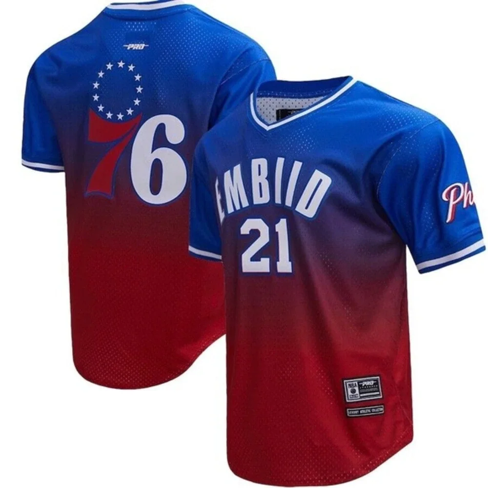 Pro Standard Post Joel Embiid Royal/Red Philadelphia 76ers Ombre Jersey 2XL XXL‎ - Picture 3 of 9